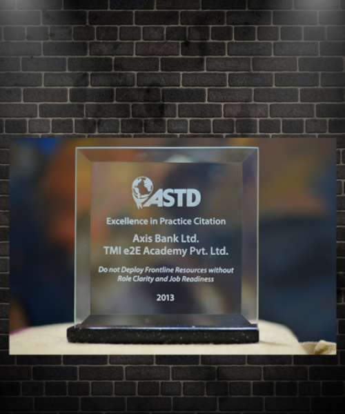 ASTD Award for Excellence in Practice Citation for Axis Bank Ltd & TMI e2E Academy Pvt Ltd